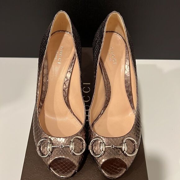 Gucci Snakeskin Peep Toe Pumps - Picture 3 of 10